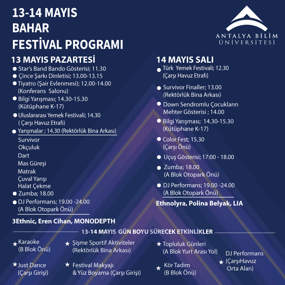 13-14 Mayıs Bahar Festival Programı