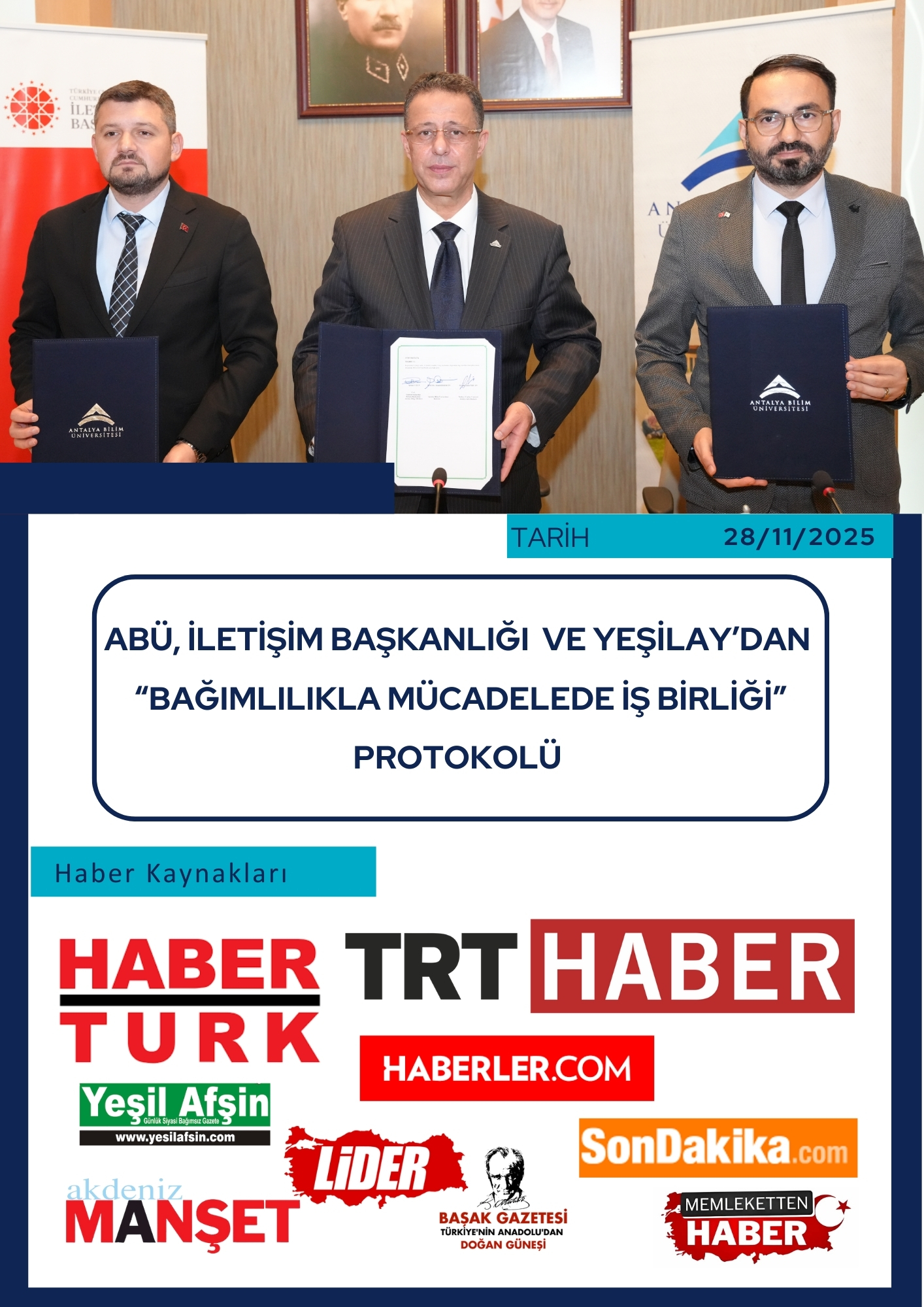 ABÜ, İletişim Başkanlığı ve Yeşilay’dan “Bağımlılıkla Mücadelede İş Birliği” Protokolü